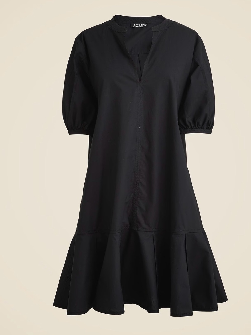 J. Crew Black Short-Sleeve Ruffle-Hem Mini Dress